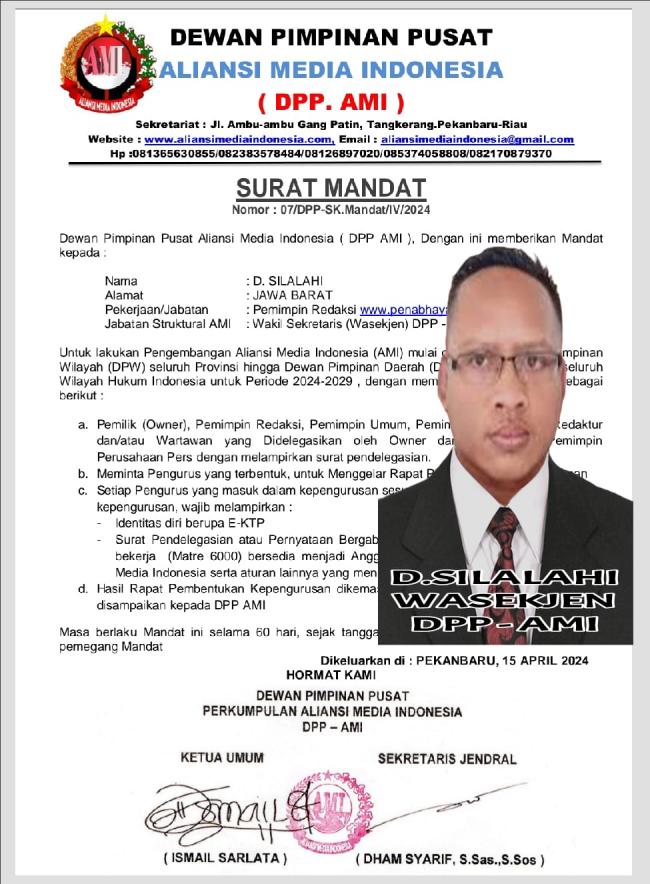 DPP AMI Siap Mengembangkan Sayapnya di Seluruh Nusantara, Melalui Mandat yang Diberikan Kepada D.Sil