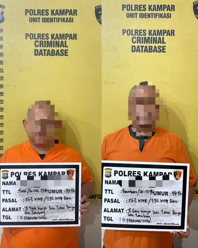 Polres Kampar Tangkap Kades dan Mantan Sekdes Tarai Bangun Terkait Pemalsuan Surat Tanah