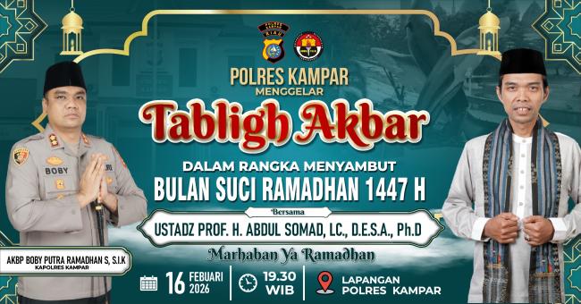 Kapolres Kampar Ulurkan Tangan, Ajak Masyarakat Sambut Ramadan dengan Tabligh Akbar Bersama Ustadz A